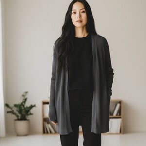 Eileen Fisher Open Front Tencel Cardigan Charcoal Petite LP